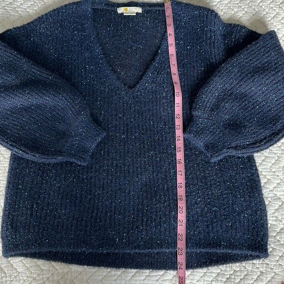 Boden Chunky Fluffy V-Neck Wool & Alpaca Blend Metallic Sweater Navy Sz.2 - Picture 12 of 15
